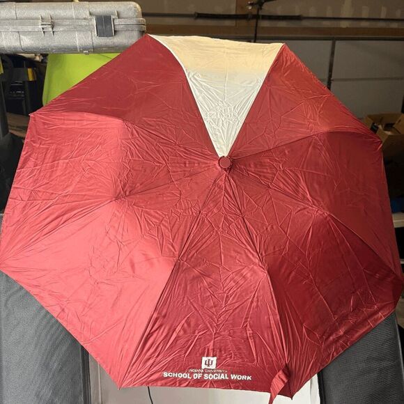NEW Compact Automatic Open Rainkist Maroon White Nylon Umbrella 37” W/Cover - Picture 1 of 4